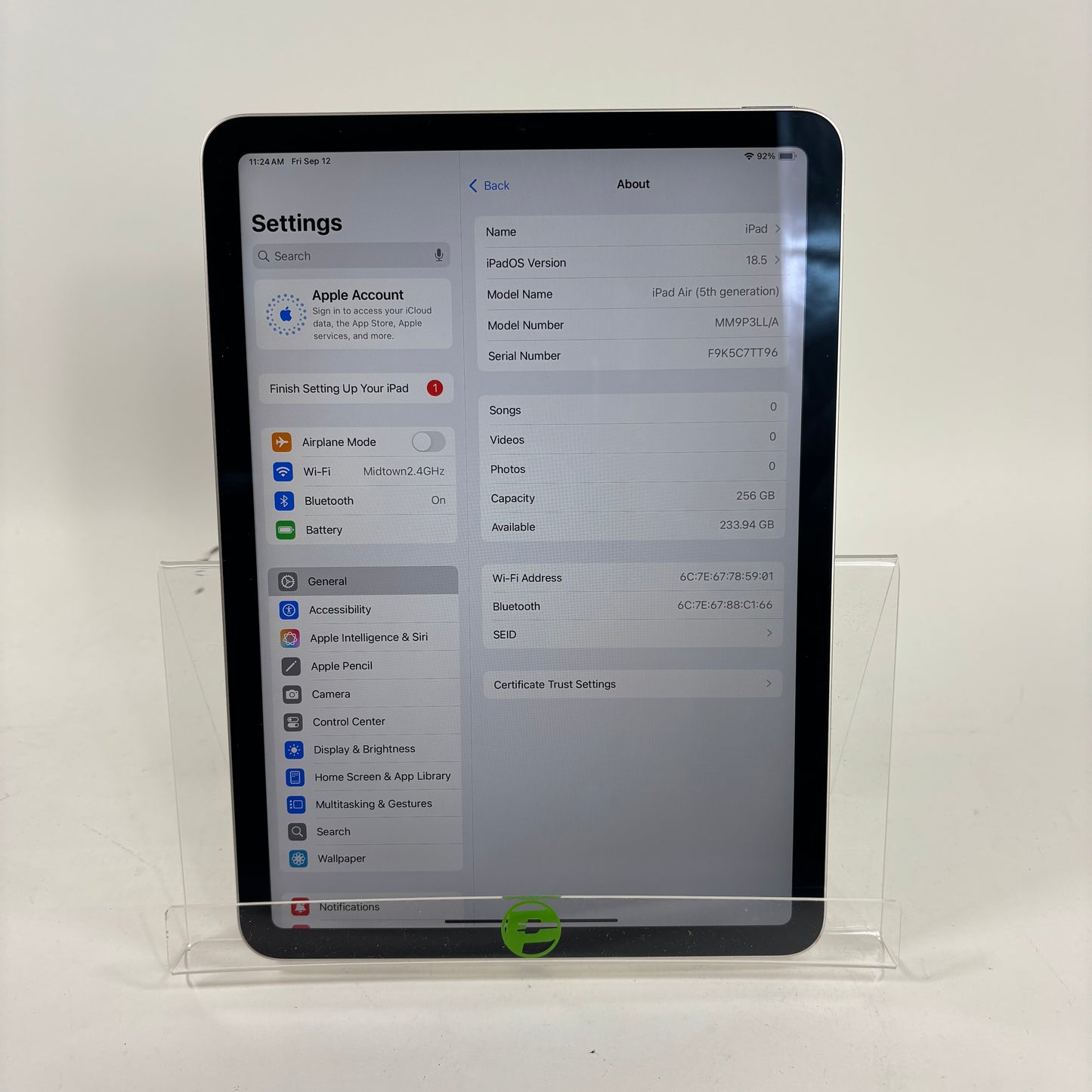 WiFi Only Apple iPad Air 5th Gen 256GB Starlight MM9P3LL/A