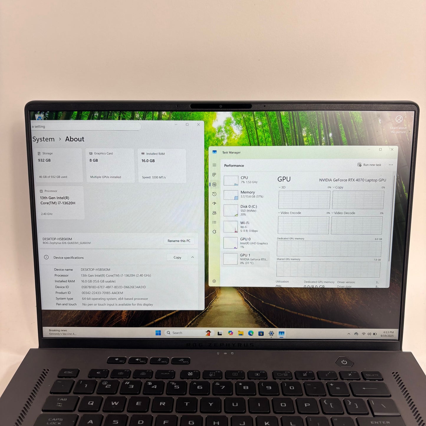 Asus ROG Zephyrus G16 GU603VI 16" i7-13620H 2.4GHz 16GB RAM 1TB SSD RTX 4070