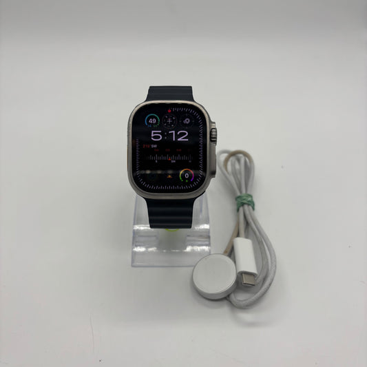 Factory Unlocked Apple Watch Ultra 49MM Natural Titanium Blue Ocean Band A2622
