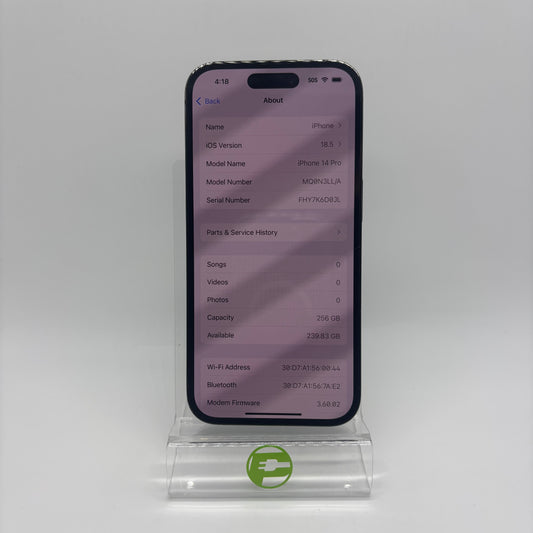 Broken Unlocked Apple iPhone 14 Pro 256GB 18.5 A2650 Bad Batt