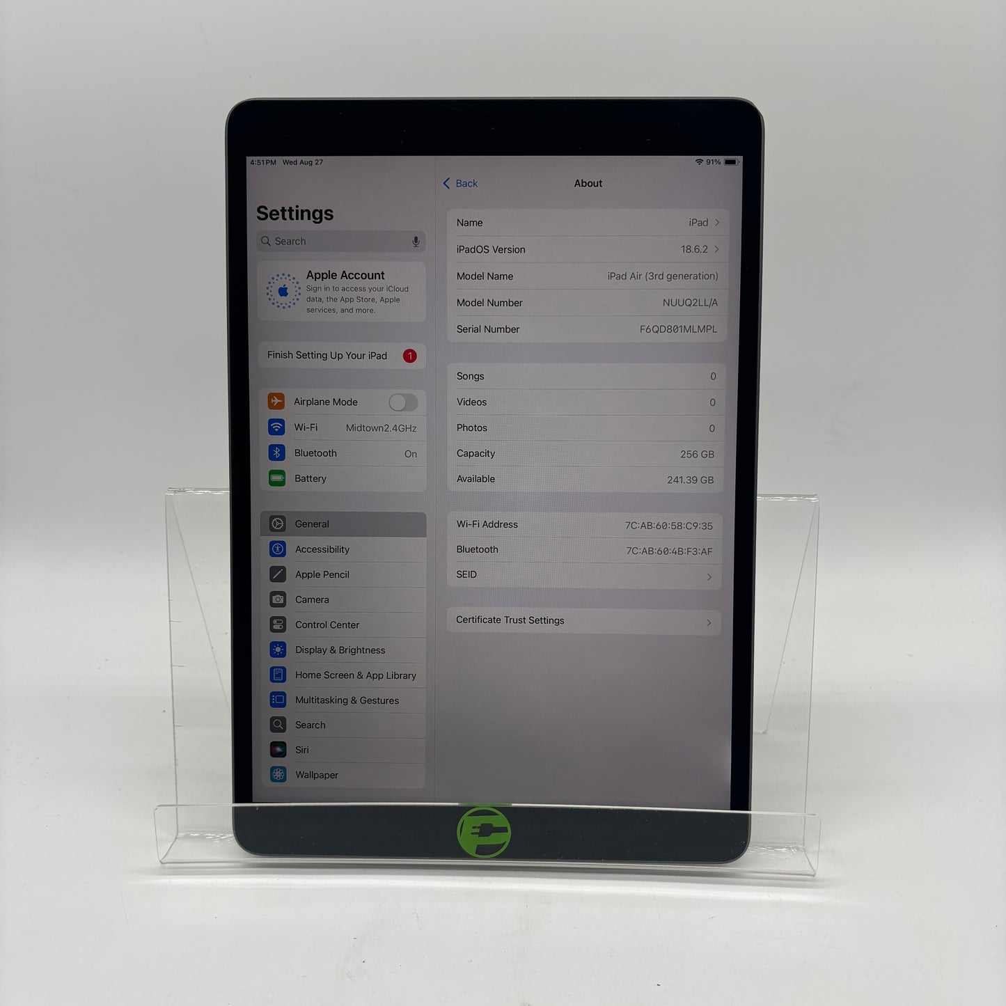 WiFi Only Apple iPad Air 3rd Gen 256GB Space Gray NUUQ2LL/A